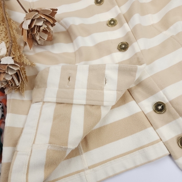 Isaac Mizrahi Cream Tan Stripe Cotton Sweater Blazer Sz S - Picture 10 of 14